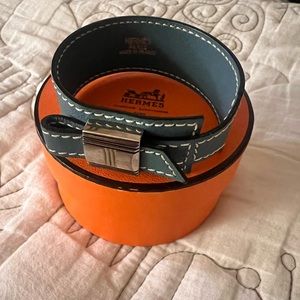 Authentic Vintage Dusty blue HERMES leather Artemis bracelet w/ box. Excellent!